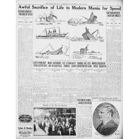 Clipping Times Despatch 20 April 1912 Position of Titanic Canvas Art - (18 x 24)