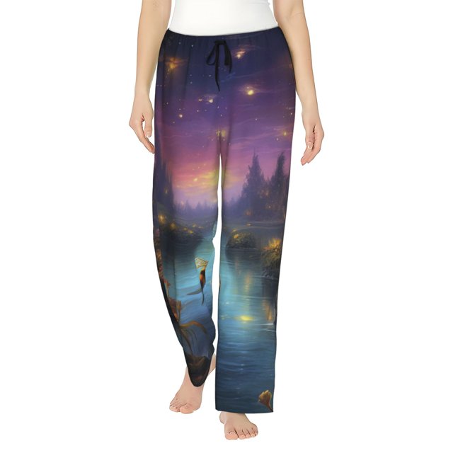 Balery Magical Bees Twilight River Pantalones de pijama para mujer, pijamas ultraligeros, pantalones de estar por casa-XX-Large
