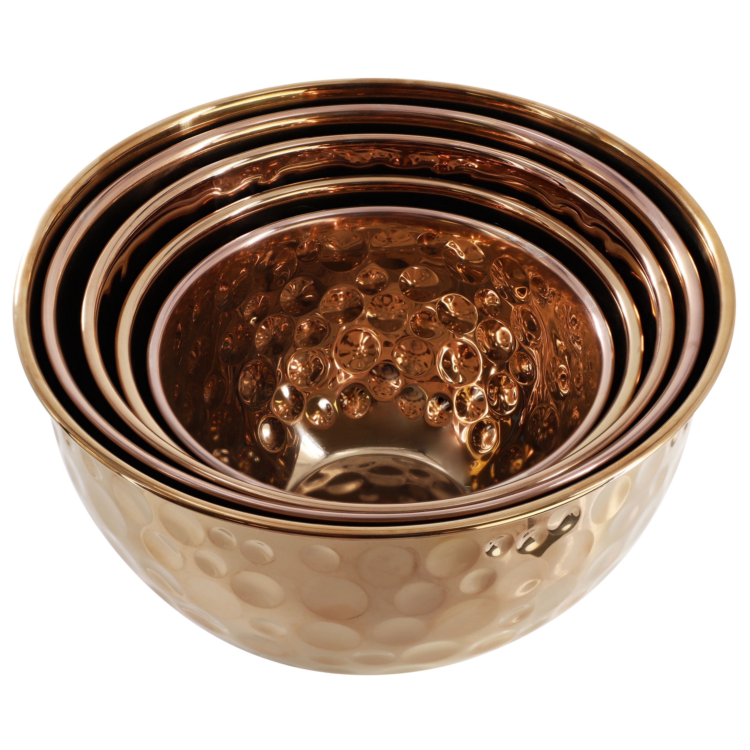 MegaChef Hammered Bubble Texture 5 Piece Stainless Steel Serving Bowl Set in Copper