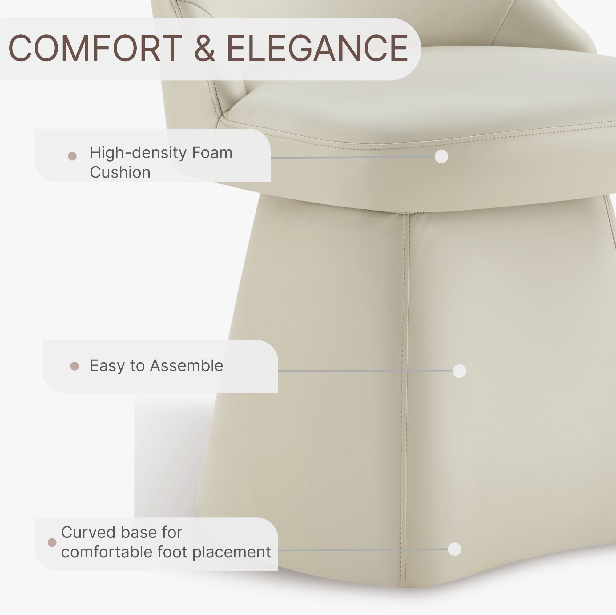 Spruce & Spring Modern 360-Degree Swivel Upholstered Dining Chair, Faux Leather Accent Chair with Conical Base, Cream