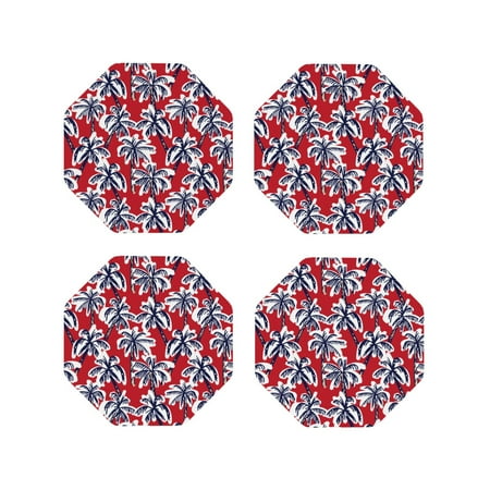 

Tideii Palm Tree Pattern on Red for Leather Coasters 4 Pieces Anti-fouling and Anti-scalding Decorative Coasters Suitable for Restaurants Kitchens Coffee Shops-Octagon
