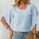 thumbnail image 5 of Blusa túnica plisada de manga corta abullonada para mujer: cuello redondo, color liso, corte recto, para ocasiones informales y de negocios, 5 of 7