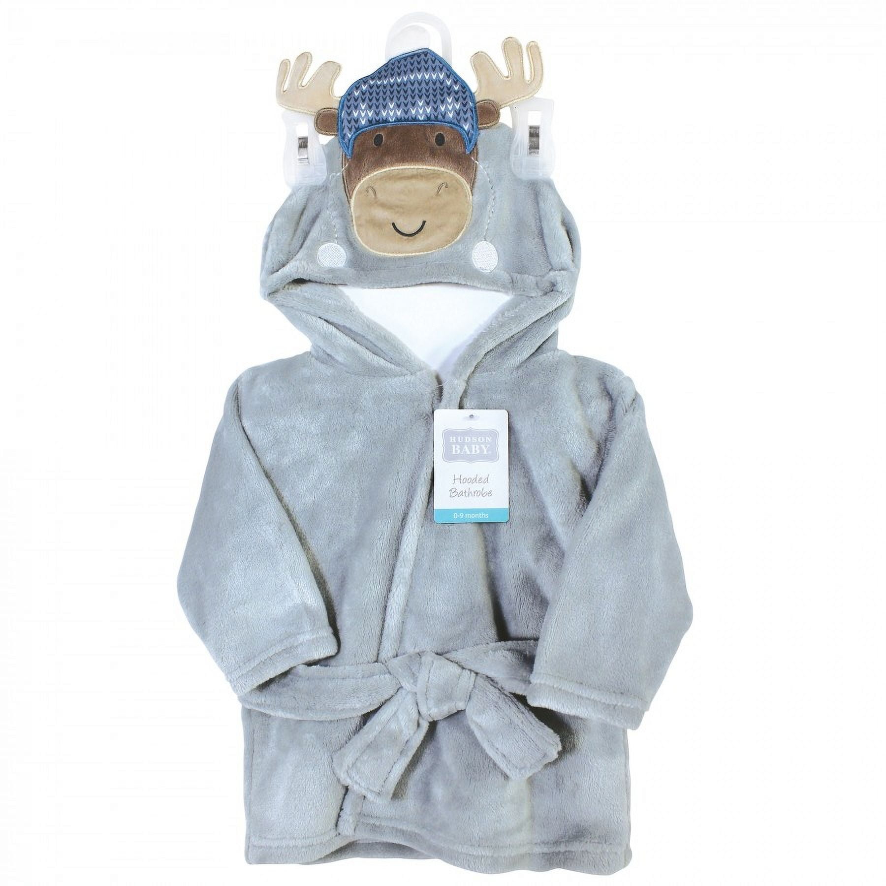 Hudson Baby Infant Boy Plush Animal Bathrobe, Winter Moose, 0-9 Months
