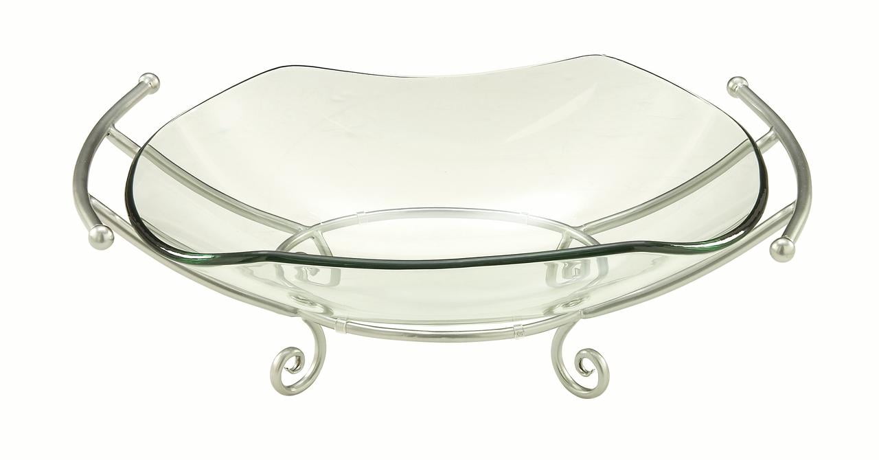 Decmode Modern 8 X 24 Inch Oval Glass Bowl With Silver Stand