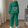 thumbnail image 4 of Girls Sweatsuit Bowknot Print Hoodie Jogger Soft Party Loungewear Comfy Play Casual Kids 2 Piece Outfits Dark Green 10-11 Y, 4 of 7