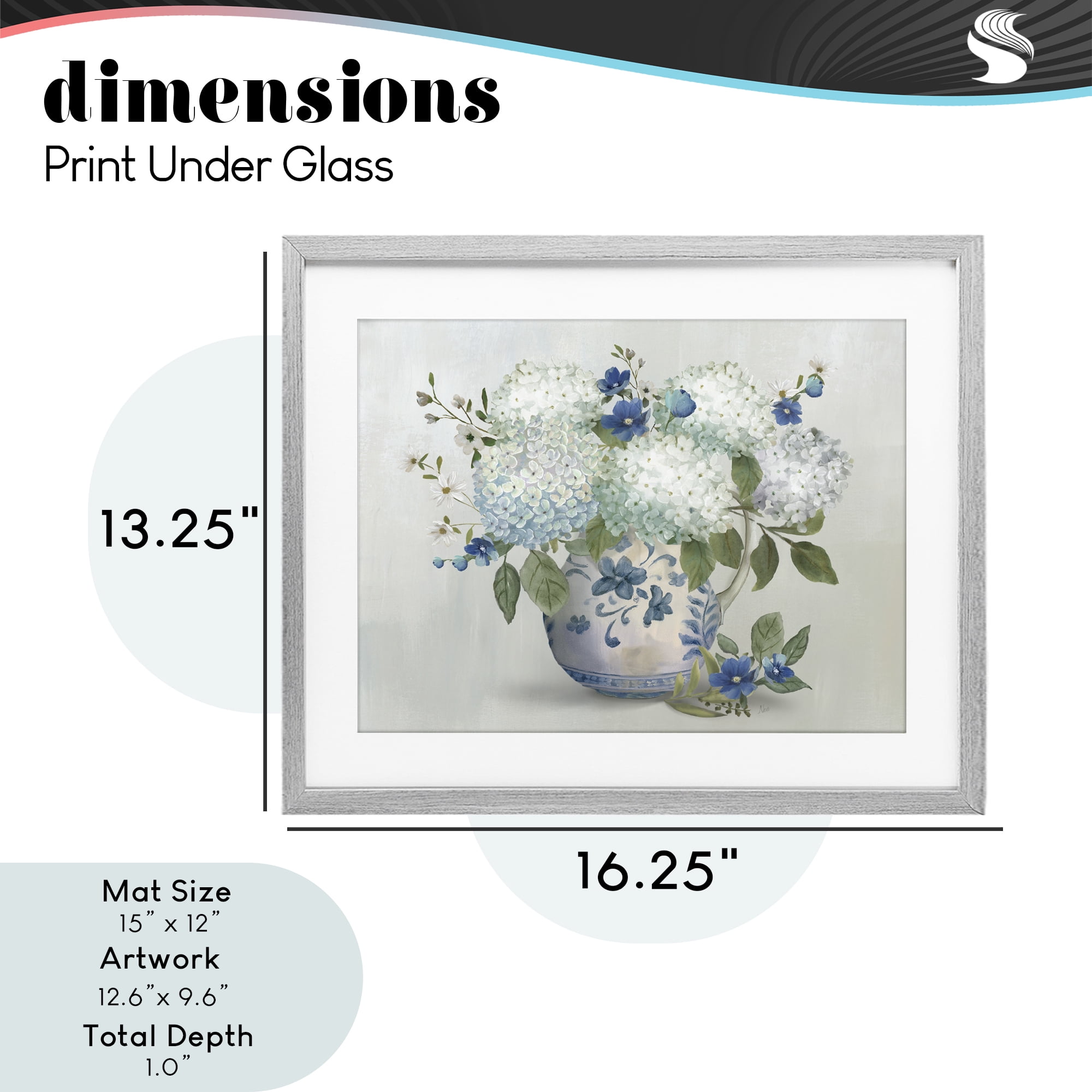 Stupell Industries Ivory & Blue Hydrangea Vase Gray Framed Print Under Glass, design by Nan