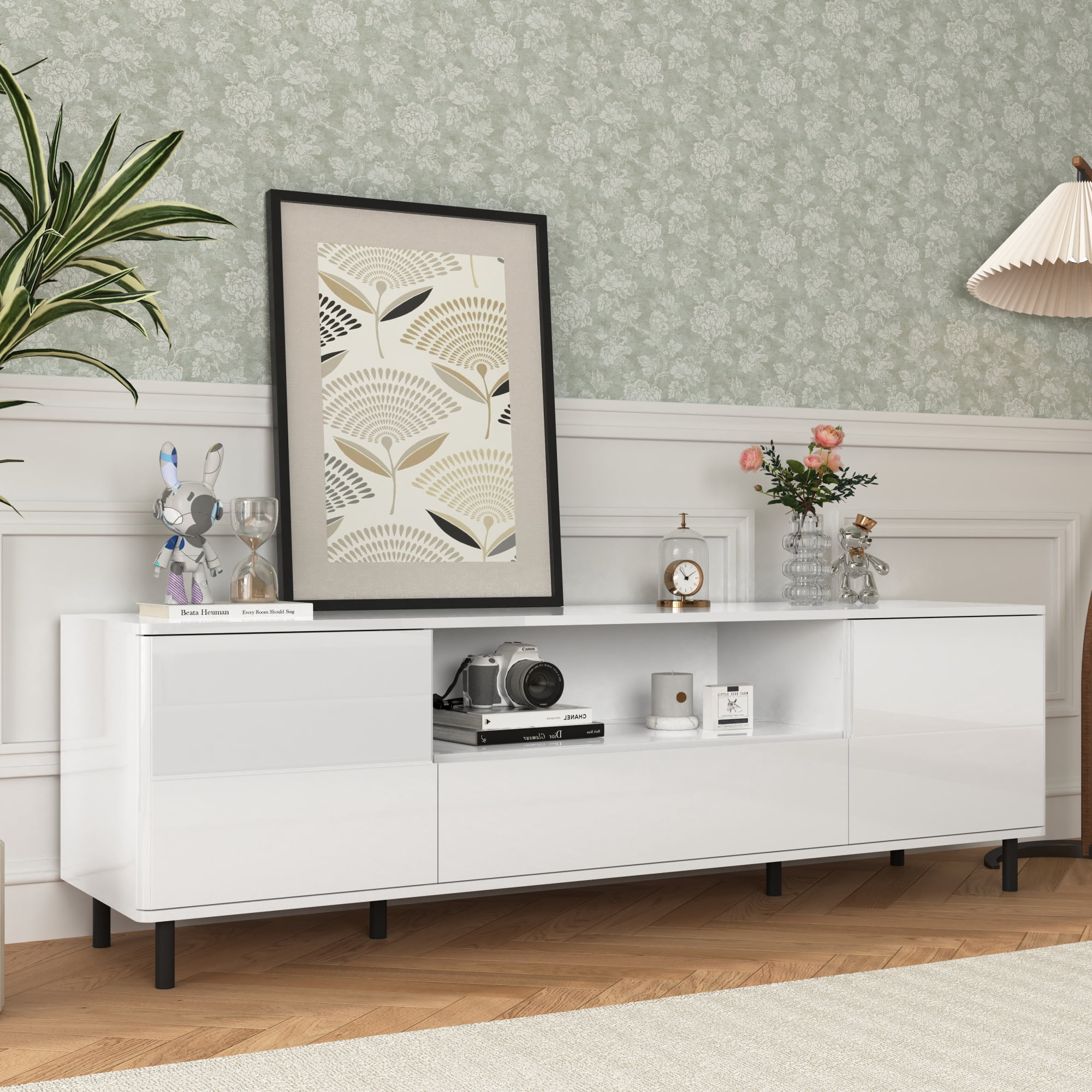 Modern TV Console Table, TV Stand, Entertainment Center with Storage Shelves,TV Cabinet for Living Room, Bedroom,63x15.74x19.68 inch