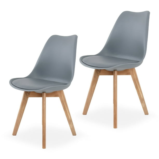 Sillas de Comedor Modernas con Asiento Acolchado de Diseño Minimalista Tipo Eames Pedestal - Sillas Ergonomicas Acojinadas con Estructura de Madera Ideales para Interior Set de 2 Piezas