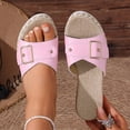 thumbnail image 3 of Rokment Womens Buckles Platform Wedge Slides Sandals 2026 Trendy Casual Leather Espadrilles Chunky Slip on High Heels Beach Summer Dress Slippers Pink Size 7.5, 3 of 8