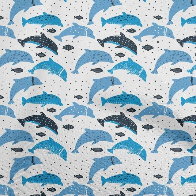 oneOone Coton Cambric Bleu Plage Dauphin Robe Tissu Tissu Imprimé par la Cour 42 Pouces de Large