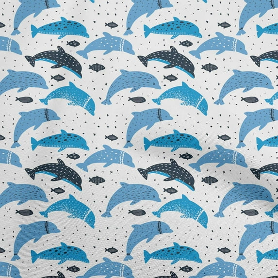 oneOone Cotton Poplin Blue Fabric Beach Dolphin Sewing Fabric By The Yard Printed Diy Clothing Sewing Supplies 56 Inch Wide