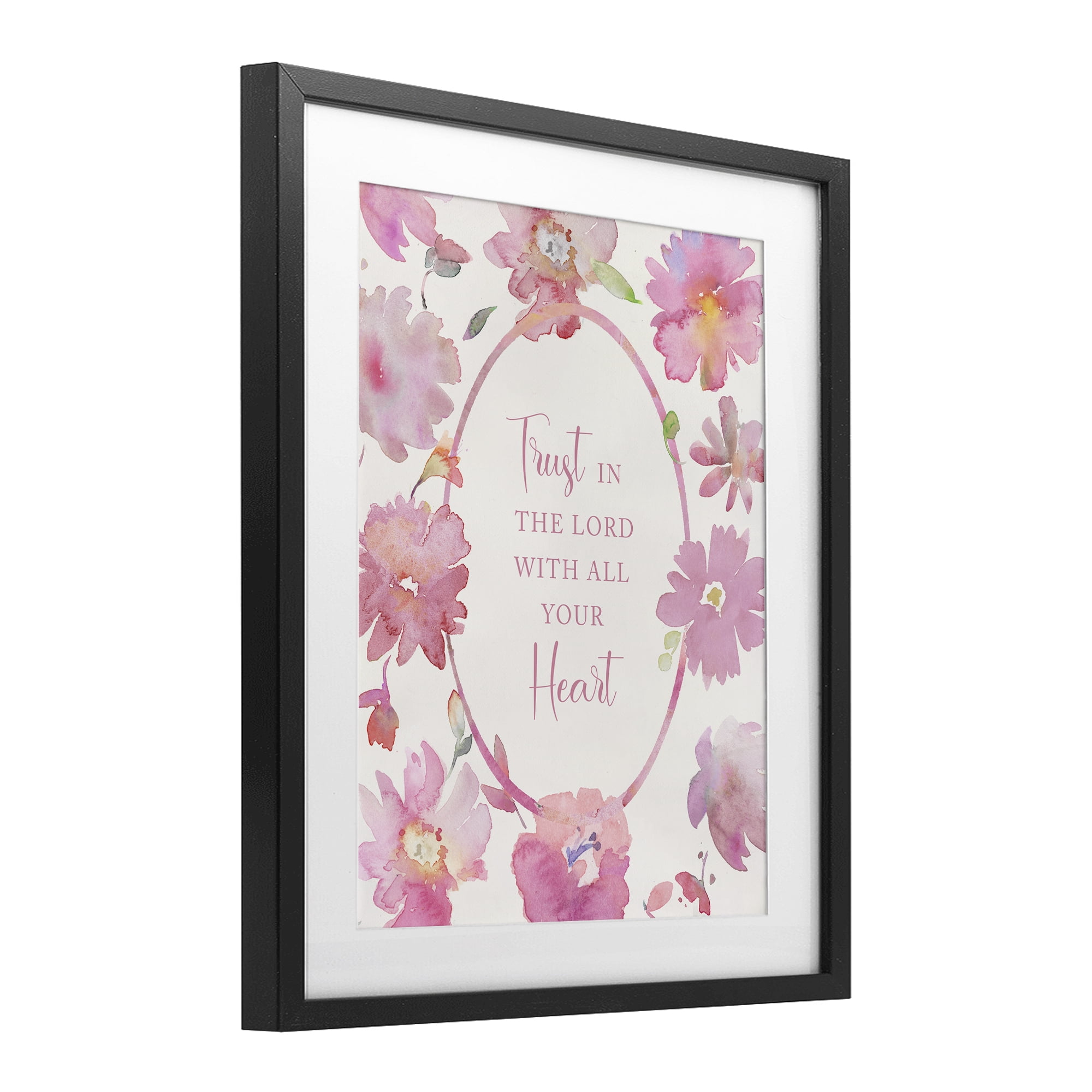 Stupell Industries Trust In The Lord Pink Blooms Black Framed Print Under Glass, design by Theresa Heidel