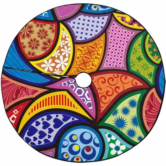 FMSHPON Colorful Flower Xmas Christmas Tree Skirt Stand Mat for Holiday Party Decoration Indoor Outdoor 48 inches