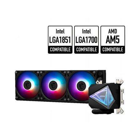 MSI MAG CoreLiquid I360 Black - AIO ARGB CPU Liquid Cooler - Infinity Mirror Design - UNI Bracket - 360mm Radiator - Triple 120mm ARGB PWM Fans - LGA 1700/1851 / AM5/AM4 Compatible