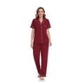 thumbnail image 3 of ANLIQI Women's 100% Cotton Pajama Set Button Down Sleepwear Short Sleeve Shirt and Long Pants Soft ladies Lounge Sets(Wine Red, L), 3 of 7