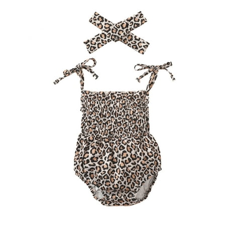 

Kids Leopard/ Flower Print Sleeveless Strappy Bodysuit+ Headband