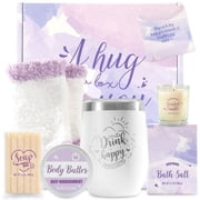 Spa Gift Sets for Women, 9 Pcs Lavender Bath Set Relaxing Birthday Gifts Baskets for Mom Self Care with Stainless Steel Tumbler
