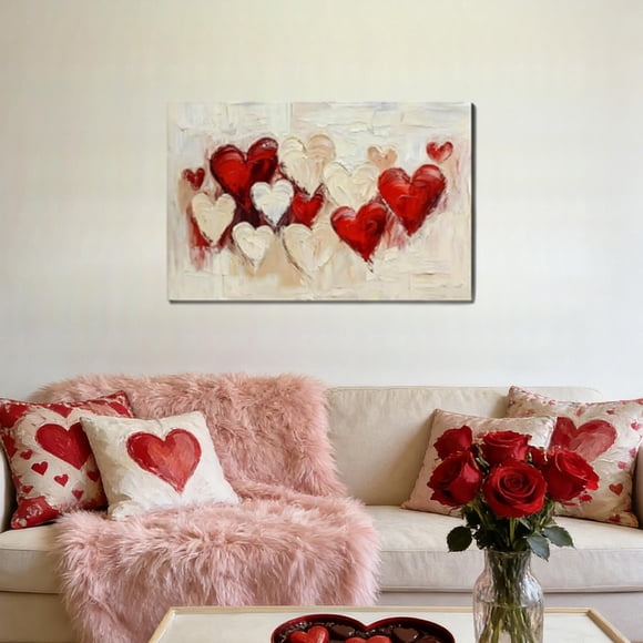 Aodebiao Valentine's Day Gifts for Her - Framed Canvas Wall Art, Romantic Red Heart Picture, Bedroom & Living Room Decor, Housewarming Gift, Ready to Hang