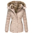 thumbnail image 5 of yuCgh Women's Solid Color Hooded Jacket Cotton Jacket with Mid-Length Design for Winter Warm and Comfortable Outerwear for Daily Use,Beige L, 5 of 7