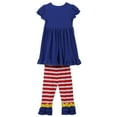 thumbnail image 2 of Toddler Girls 2 Pieces Dress Pant Set Ruffle Apple Stripe Pant Kids Outfit Royal 2T XS (P201611P), 2 of 4
