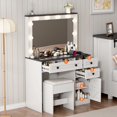 thumbnail image 6 of Linor 35.4" Makeup Vanity Desk with Mirror, Lights, and Chair, Farmhouse White Rustic Vanity Desk, Easily Assembled 3 Color Lighting Mode Makeup Vanity for Women, Glass Top, 6 of 7