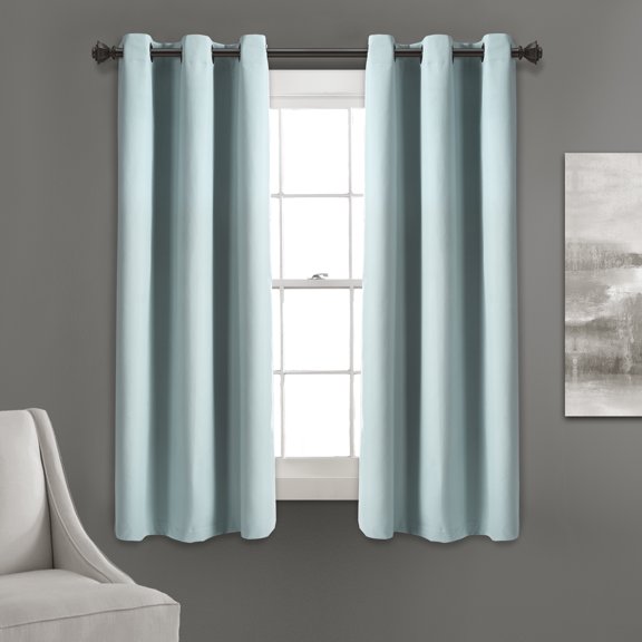Lush Decor Absolute Blackout 63" x 38" Solid Blue 100% Polyester Metal Grommets Pair Window Panel