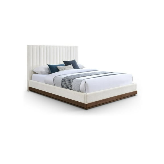 Meridian Furniture Emmet Cream Chenille Fabric Full Bed