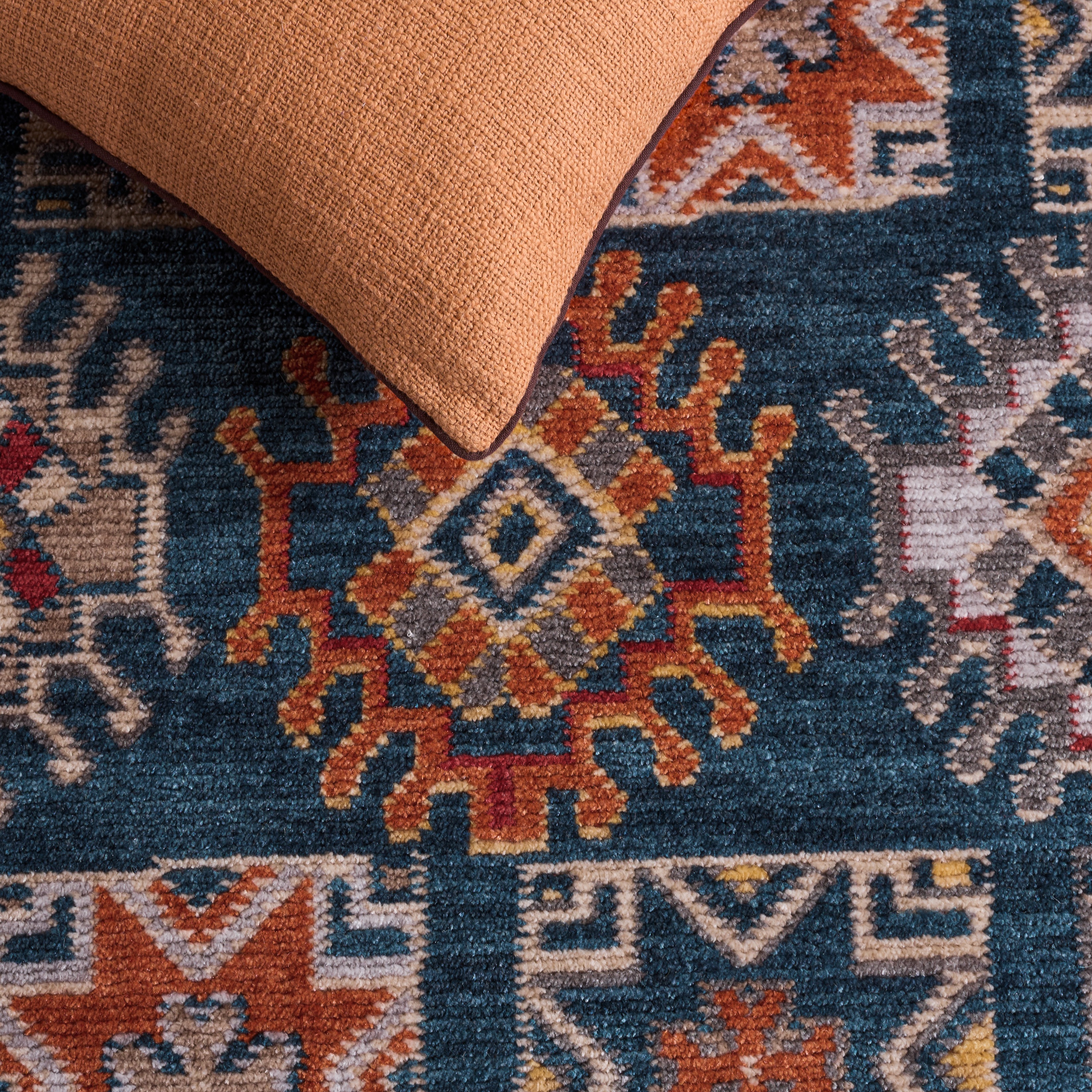 Safavieh Farmhouse Medici Southwestern Runner Rug, Navy/Orange, 2'1" x 8'