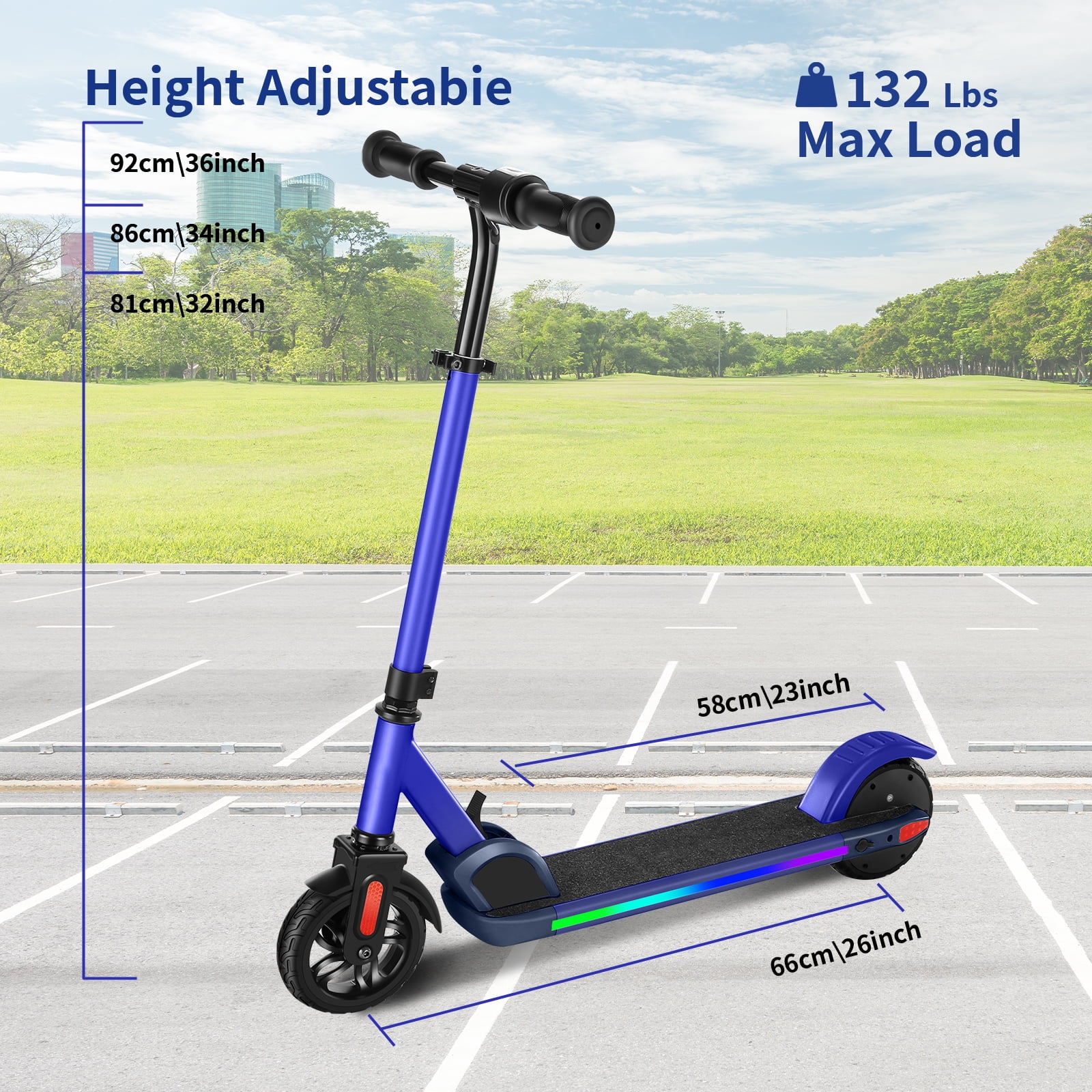 SANOPY E32/E35 Electric Scooter for Kids, Max 10 Mph & 7 Miles, 150W Kids Electric Scooter Ages 6-12, Colorful LED Lights, Portable E Scooter Boys & Girls,UL2272 Certified, Blue