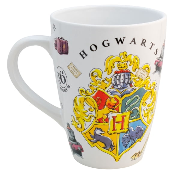 Taza Grande Belly Cerámica, Diseño Harry Potter, Elementos Mágicos, 900 Ml, Blanco