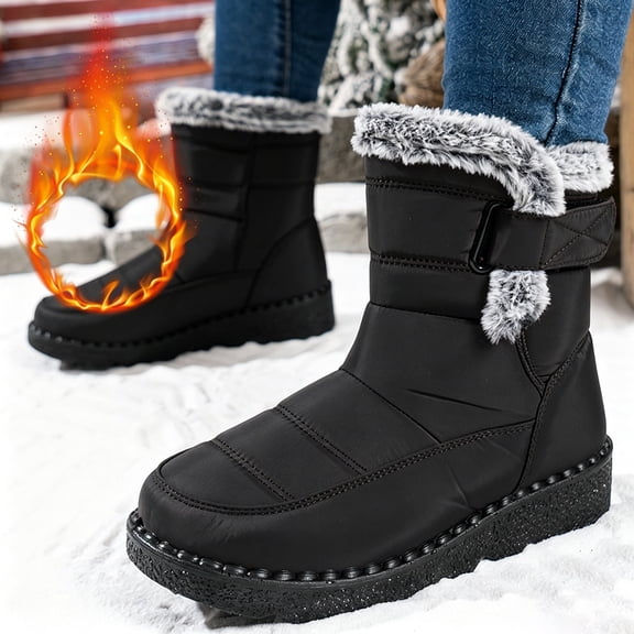 Eltusu Women Winter Snow Boots, Outdoor No Slip Windproof Thermal Mid-Calf Boots Black Size 5.5