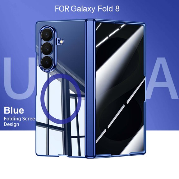 For Samsung Galaxy Z Fold8 Ultra Phone Case,Compatible with Wireless Charging,Built-in Front Screen Protection,With Hinge Protection,Electroplated Bumper,Phone Case,Blue Privacy Screen Protector