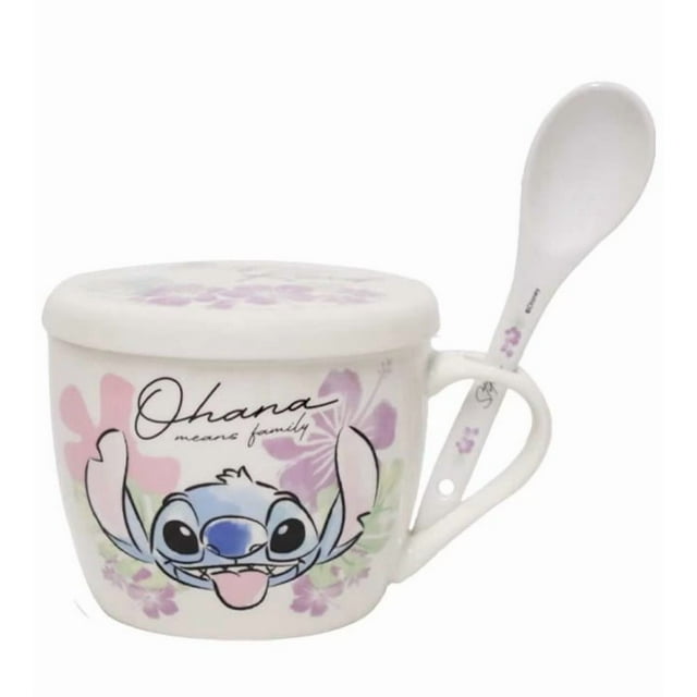 Stitch Taza con tapa y cuchara de Porcelana