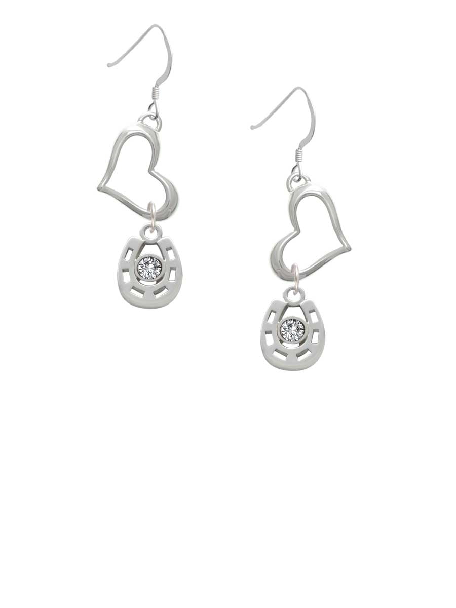 Delight Jewelry Silvertone Small Clear Crystal Horseshoe Open Heart French Earrings