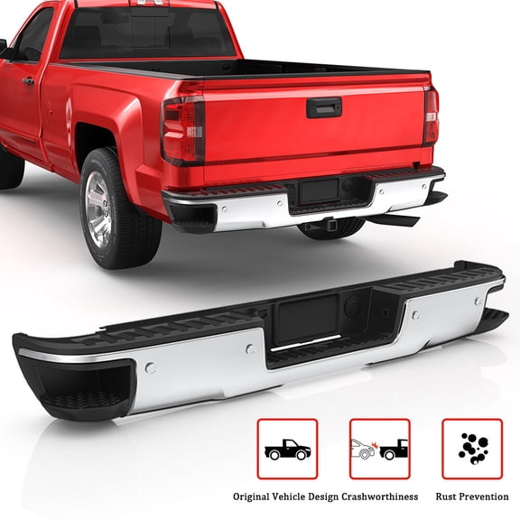 Chrome Rear Step Bumper w/ Sensor Hole For 14-18 Chevy Silverado GMC Sierra 1500