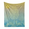 thumbnail image 1 of Art Soft Flannel Fleece Throw Blanket, Thai Pattern Design Illustration of Trees Oriental Culture Eastern Style, Cozy Plush for Indoor and Outdoor Use, 70" x 90", Pale Blue Yellow, by Ambesonne, 1 of 6