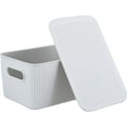 thumbnail image 6 of Superio 5L Small White Smoke Ribbed Storage Bin with Lid, Plastic Storage Basket, 6 of 6
