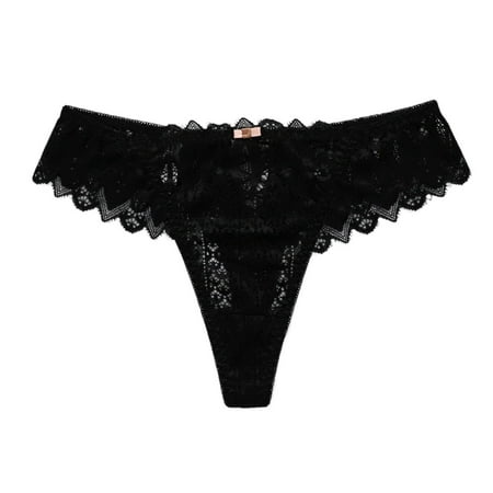 

Lovskoo Womens Lace Thongs Underwear Hollow Out Solid T Back Low Waist Panties Sexy Seamless V-Shape Design Black