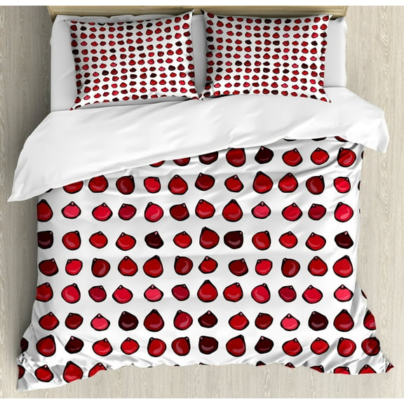 Cranberry Duvet Cover Set King Size, Cute Childish Berry Pattern on White Background Kids Nursery Playroom Cartoon Art, Decorative 3 Piece Bedding Set with 2 Pillow Shams, Multicolor, by Ambesonne