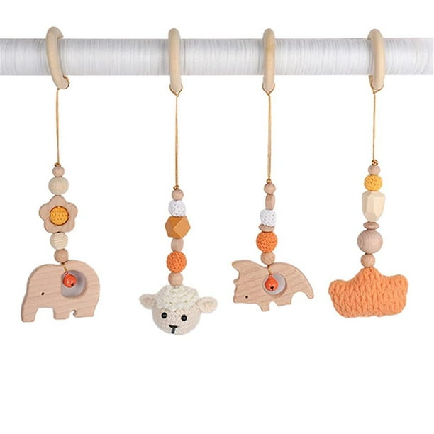 Wrea Baby Play Gym Wooden Baby Gym with 6 Infant Activity Toys,Foldable