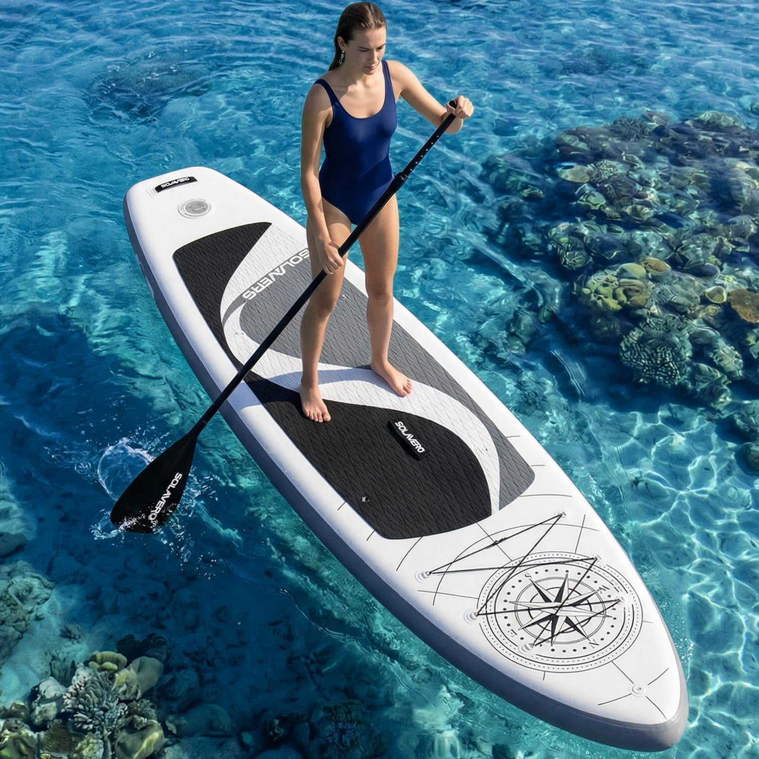 SOLAVERO 10'6" Inflatable Stand Up Paddle Board, Ultra-Light SUP Board with Accessories, Anti-Slip EVA Deck for Adults