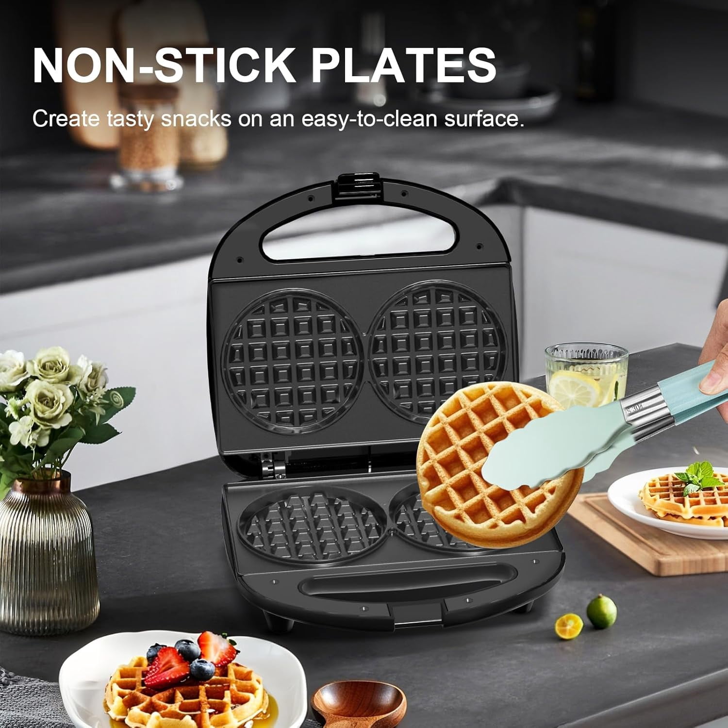 OSTBA Compact Double 4″ Belgian Waffle Maker – 750W Mini Waffle Iron, Nonstick Plates, Cool-Touch Handle, Space-Saving, Perfect for Dorms & Family Brunch