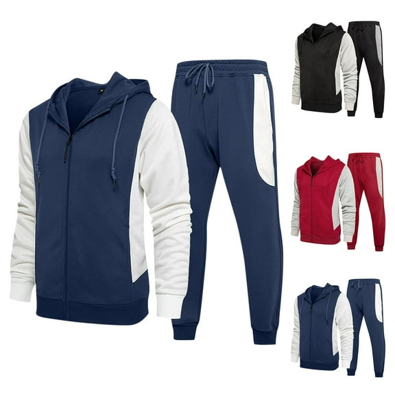 safuny Men's Winter Jackets 2 Piece Loose Hoodie Outfits Big&Tall Casual Activewear Joggers Pants Workout Long Sleeve Sports Zipper Tracksuits Crew Neck Sweatshirts Pockets Black L