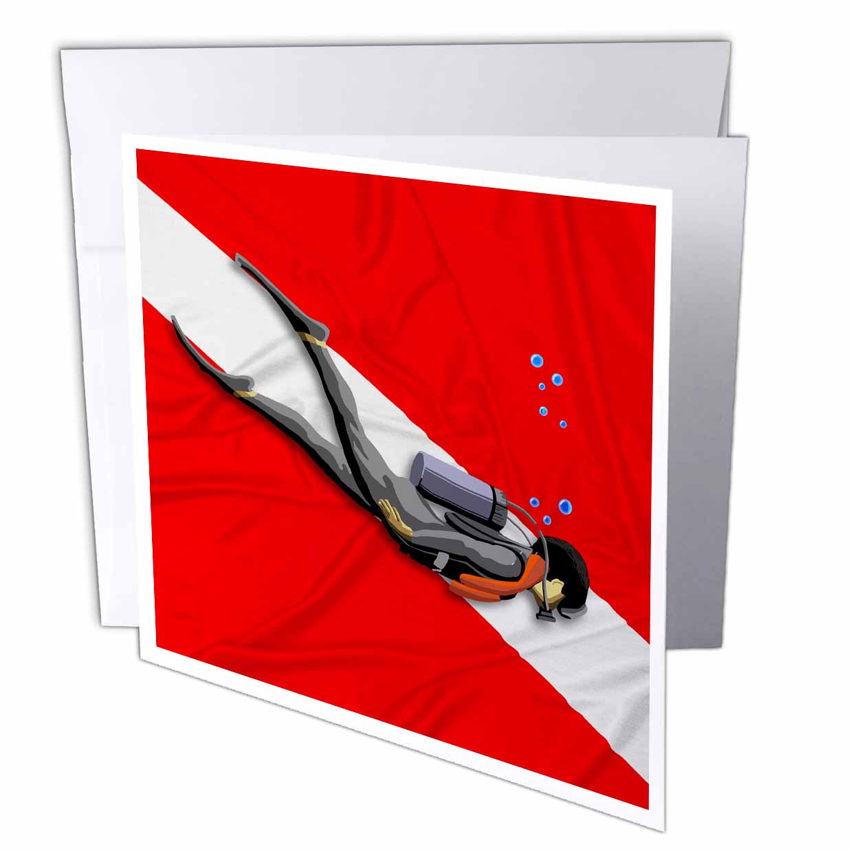 SCUBA diving flag with scuba diver. 1 Greeting Card with envelope gc