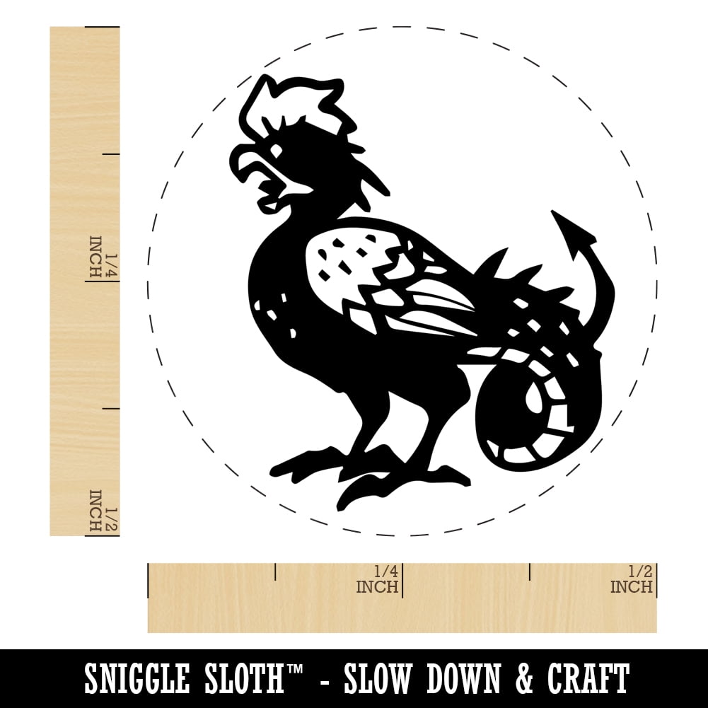 Cockatrice Mythical Monster Self-Inking Rubber Stamp Ink Stamper - Blue Ink - Mini 1/2 Inch