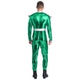 thumbnail image 5 of Aislor Alien Cosplay Jumpsuit Men Space Long Sleeves High Waist Metallic Bodysuit for Halloween Parties Green M, 5 of 5