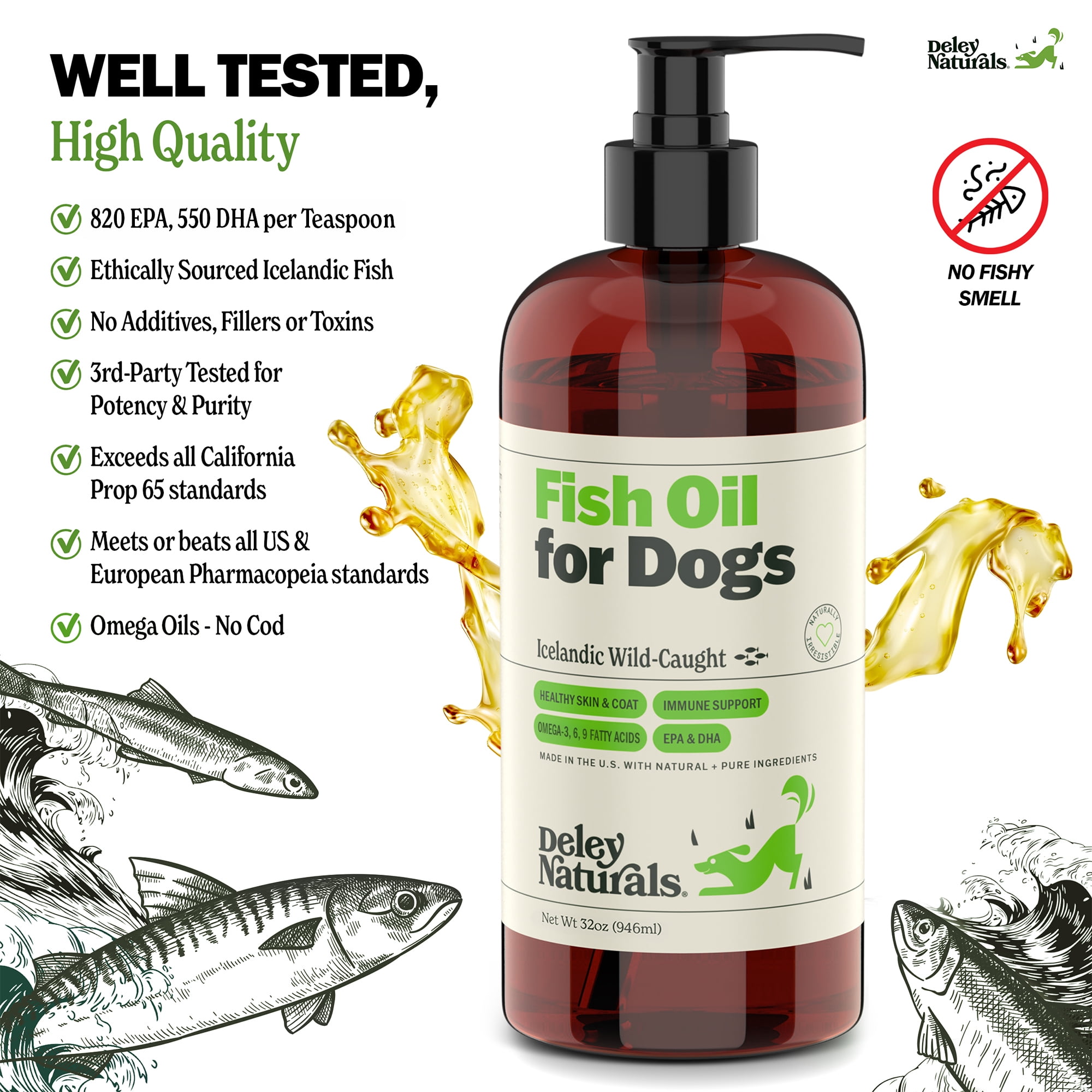 Deley Naturals Wild Caught Fish Oil for Dogs - Itch Relief for Dogs 32oz