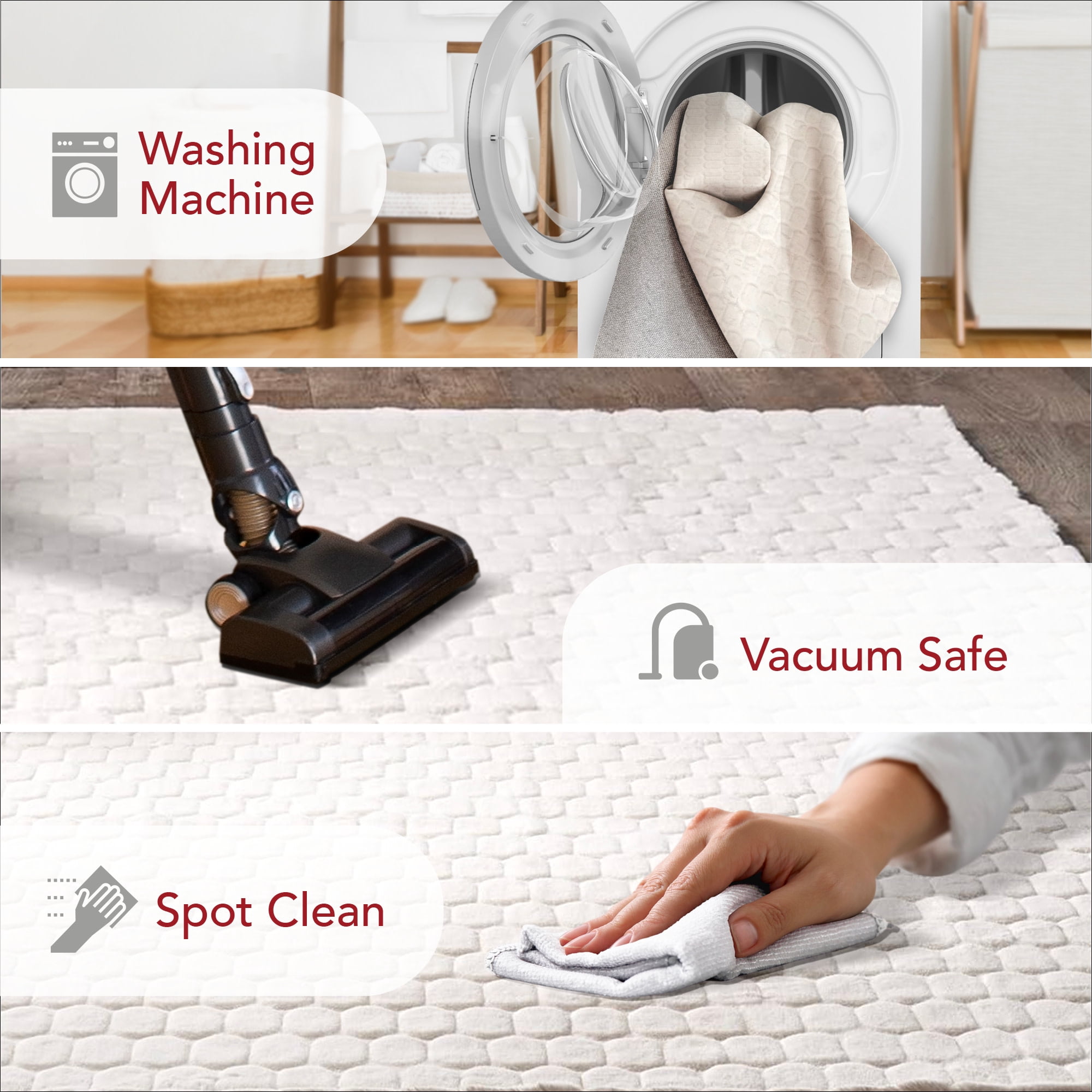 nuLOOM Nia SuperiorWash Tile Faux Rabbit Machine Washable Area Rug, 5' x 8', Nia White