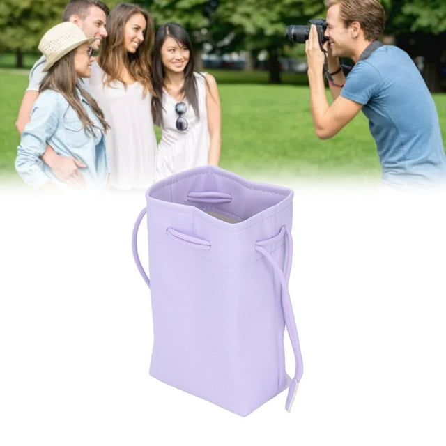 PU Leather Drawstring Pouch Bag, 4.5 X 3 X 7.7in Universal Camera Protective Bag, Portable Instant Camera Film Printer Storage Organizer