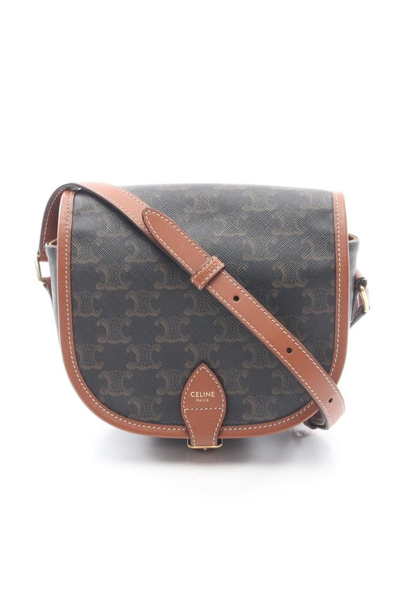 Pre-Owned Celine Triomphe Shoulder Bag/Handbag, Coated Canvas Leather, Women's, Black/Brown